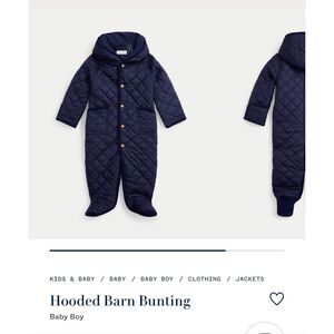 Ralph Lauren Baby Quilted Navy Blue Hooded Bunting 3 Month
